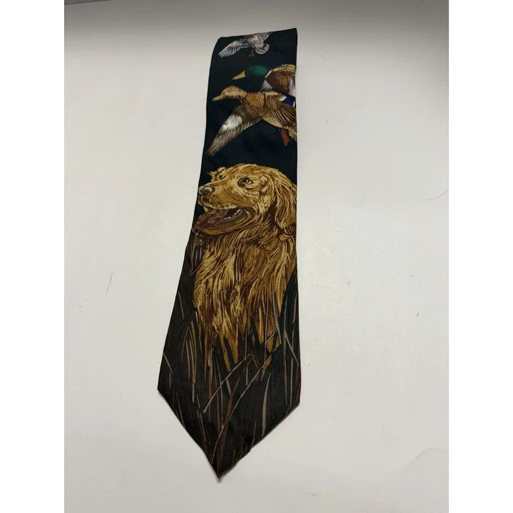 Mark Alexander Silk Tie Golden Retriever Mallard Duck Hunting Dog Green Brown